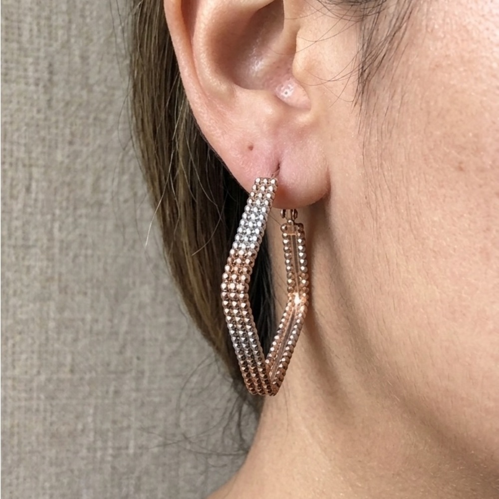 Costume silver and Gold-Tone Faceted Square Hoop Earrings
